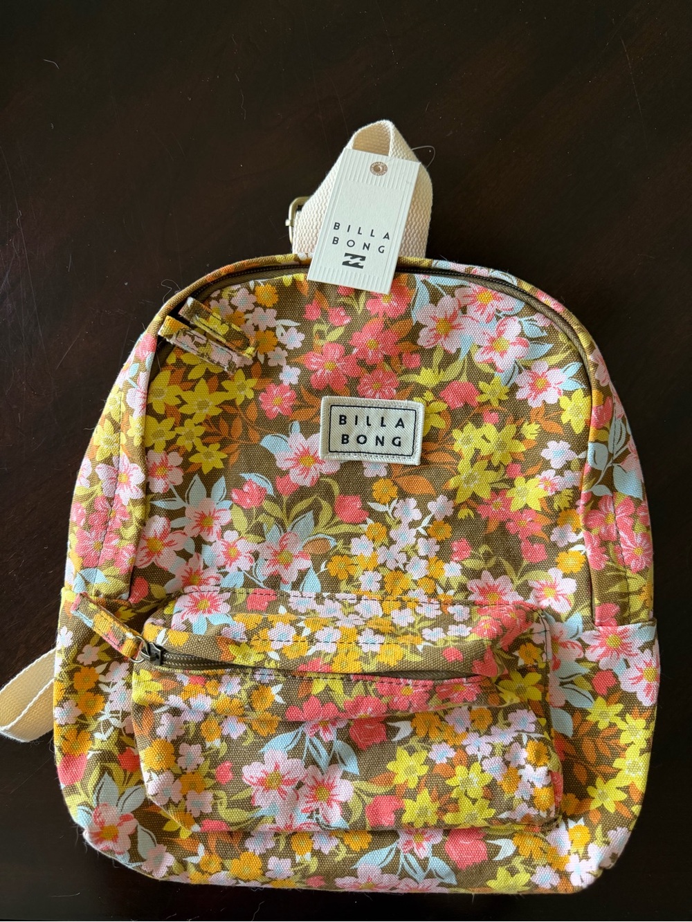 Billabong Floral Backpack in Mustard, Pink, White and Green